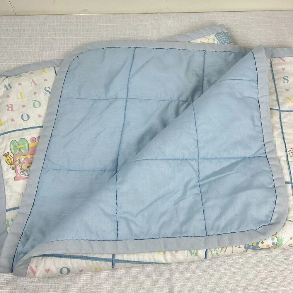 Vintage Baby Blanket Crib‎ Quilt ABCs Animals Pastel Mouse Bunny Bear 42x36